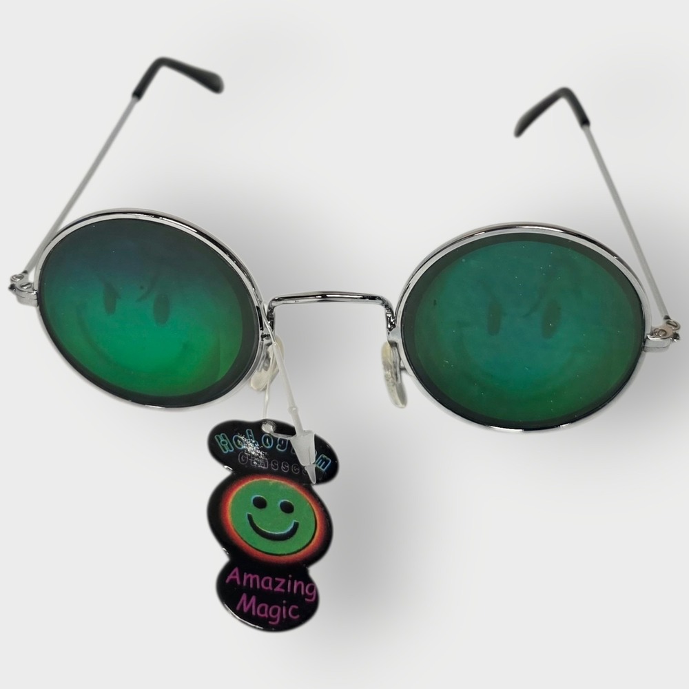 VINTAGE‎ 1990s Smiley Face Sunglasses, Holographic Glasses NEW Old Stock NOVELTY